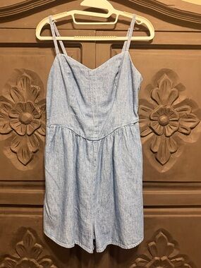 Old Navy Light Blue Smocked Denim Romper